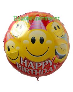 Großer runder Luftballon, Happy Birthday Smileys, zum Geburtstag, Ballon mit Helium