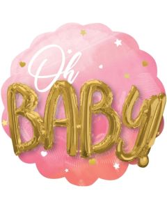 Folienballon, Jumbo Pink Baby Girl mit 3D-Effekt zur Geburt und Taufe