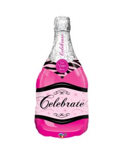 Sektflasche in Pink, Celebrate, Luftballon zum Geburtstag mit Helium Ballongas