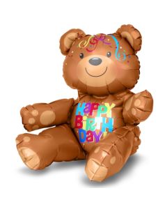 sitzender Teddybär, Happy Birthday, Folienballon zur Luftbefüllung