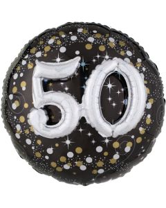 Holografischer Folienballon, Jumbo Sparkling Birthday 50 mit 3D effekt zum 50. Geburtstag