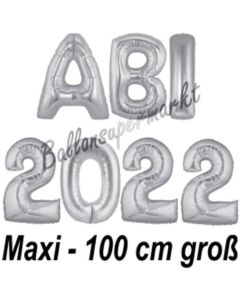 Abi 2022, große Buchstaben-Luftballons, 100 cm, Silber, inklusive Helium, zur Abiturfeier