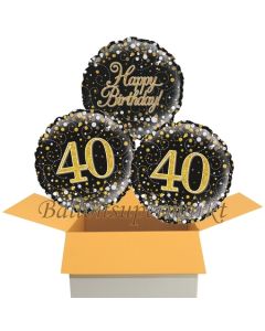 3 Luftballons aus Folie zum 40. Geburtstag, Sparkling Fizz Birthday Gold 40