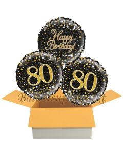 3 Luftballons aus Folie zum 80. Geburtstag, Sparkling Fizz Birthday Gold 80