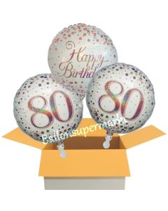 3 Luftballons aus Folie zum 80. Geburtstag, Sparkling Fizz Birthday Roségold 80