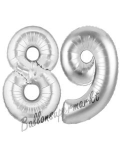 Zahl 89 Silber, Luftballons aus Folie zum 89. Geburtstag, 100 cm, inklusive Helium