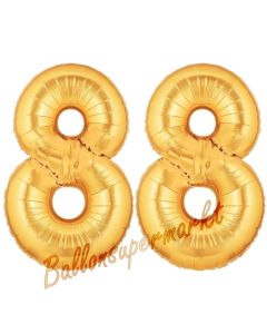 Zahl 88, Gold, Luftballons aus Folie zum 88. Geburtstag, 100 cm, inklusive Helium