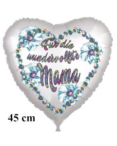 Für die wundervollste Mama. Herzluftballon in Satinweiß, 45 cm, mit Helium