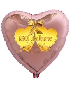 Herzballon aus Folie, goldenen Herzen, roségold, 50 Jahre glücklich verheiratetmit Ballongas Helium, Dekoration Goldene Hochzeit