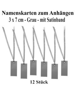 Tischkarten Grau mit Satinband, 12 Stück