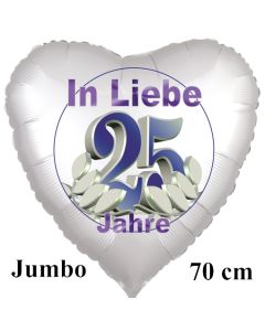 In Liebe 25 Jahre. 70 cm großer Herzluftballon mit Helium zur Silbernen Hochzeit