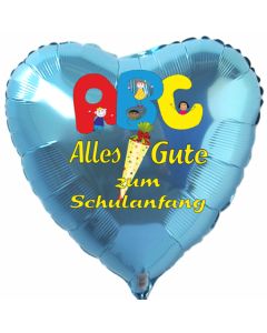 Herzluftballon in Türkis: Alles Gute zum Schulanfang, ABC