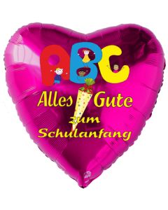 Herzluftballon in Pink: Alles Gute zum Schulanfang, ABC