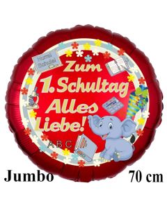 Hurra Schule! Zum 1. Schultag Alles Liebe! 70 cm roter, blauer Luftballon mit Ballongas Helium gefüllt zur Einschulung, zum Schulanfang