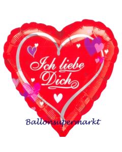 Ich liebe dich, Herzluftballon aus Folie mit Herzen