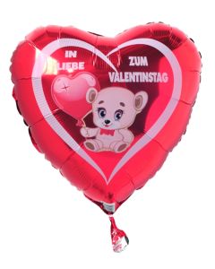 In Liebe zum Valentinstag, roter Herz-Luftballon aus Folie mit Helium Ballongas, Liebesgrüße, Ballongrüße