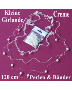 Kleine Girlande aus Perlen und Bändern in Cremefarben, Dekoration Hochzeit, Tischdeko Hochzeit