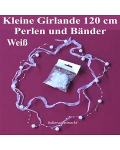 Kleine Girlande aus Perlen und Bändern in Weiß, Dekoration Hochzeit, Tischdeko Hochzeit