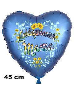 Lieblingsmensch Mama. Herzluftballon in  Satinblau, 45 cm, mit Helium