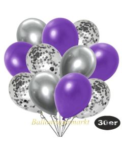 luftballons-30er-pack-10-silber-konfetti-und-10-metallic-violett-10-chrome-silber