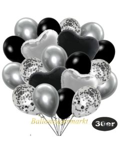 luftballons-30er-pack-9-silber-konfetti-und-9-metallic-schwarz-8-chrome-silber-2-folienballons-silber-2-folienballons-schwarz