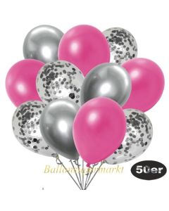 luftballons-50er-pack-15-silber-konfetti-und-18-metallic-pink-17-chrome-silber