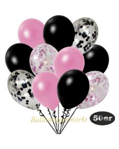 luftballons-50er-pack-8-rosa-konfetti-7-schwarz-konfetti-und-18-metallic-rose-17-metallic-schwarz