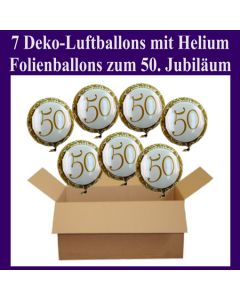 7 Ballons mit Helium-Ballongas, Zahl 50, zum 50. Geburtstag und Jubiläum