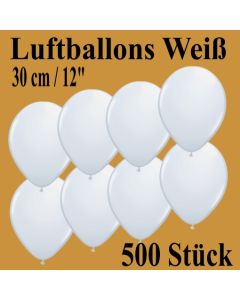 Luftballons zu Karneval und Fasching, 30 cm, Weiß, 500 Stück