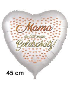 Mama du bist ein Goldschatz! Herzluftballon, satinweiß, 45 cm, inklusive Helium