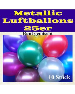 Metallic Luftballons bunt gemischt, 10 Stück, 25-28 cm