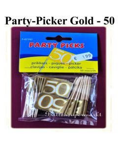 Partypicker, Zahl 50, Gold, Dekoration Goldene Hochzeit, Dekoration 50. Jubiläum