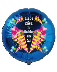 Personalisierter Luftballon mit Namen der Schülerin oder des Schülers. "Zur Einschulung alles Gute!"