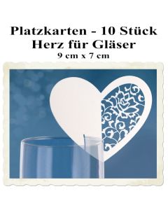 Tischkarten, Herzen, für Gläser, 10 Stück