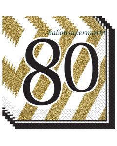 Servietten Black and Gold 80, zum 80. Geburtstag