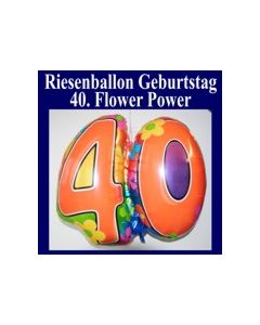 Luftballon zum 40. Geburtstag, Flower Power, Folienballon mit Ballongas