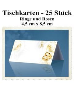 Tischkarten Hochzeit, Ringe und Rosen, 25 Stück