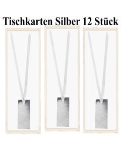 Tischkarten Silber mit Satinband, 12 Stück