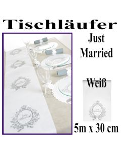 Tischläufer Hochzeit, Just Married, weiß