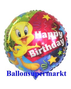 Happy Birthday Tweety Luftballon mit Helium Ballongas zum Kindergeburtstag