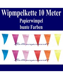 Wimpelkette 10 Meter, bunte Wimpel aus Papier, Festdekoration, Vereinsdekoration, Partydekoration