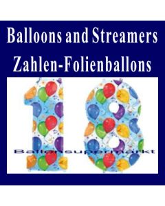 Zahlendekoration Folienballons Zahl 18 mit Helium zum 18. Geburtstag